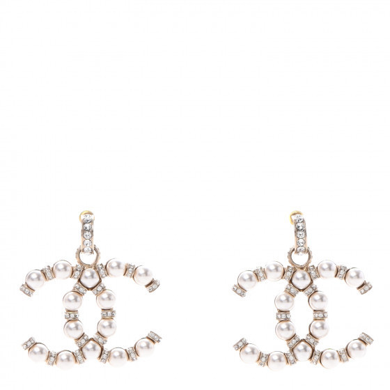 CHANEL Pearl Crystal Nefertiti CC Drop Earrings Gold | Fashionphile