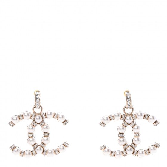 CHANEL Pearl Crystal Nefertiti CC Drop Earrings Gold | Fashionphile