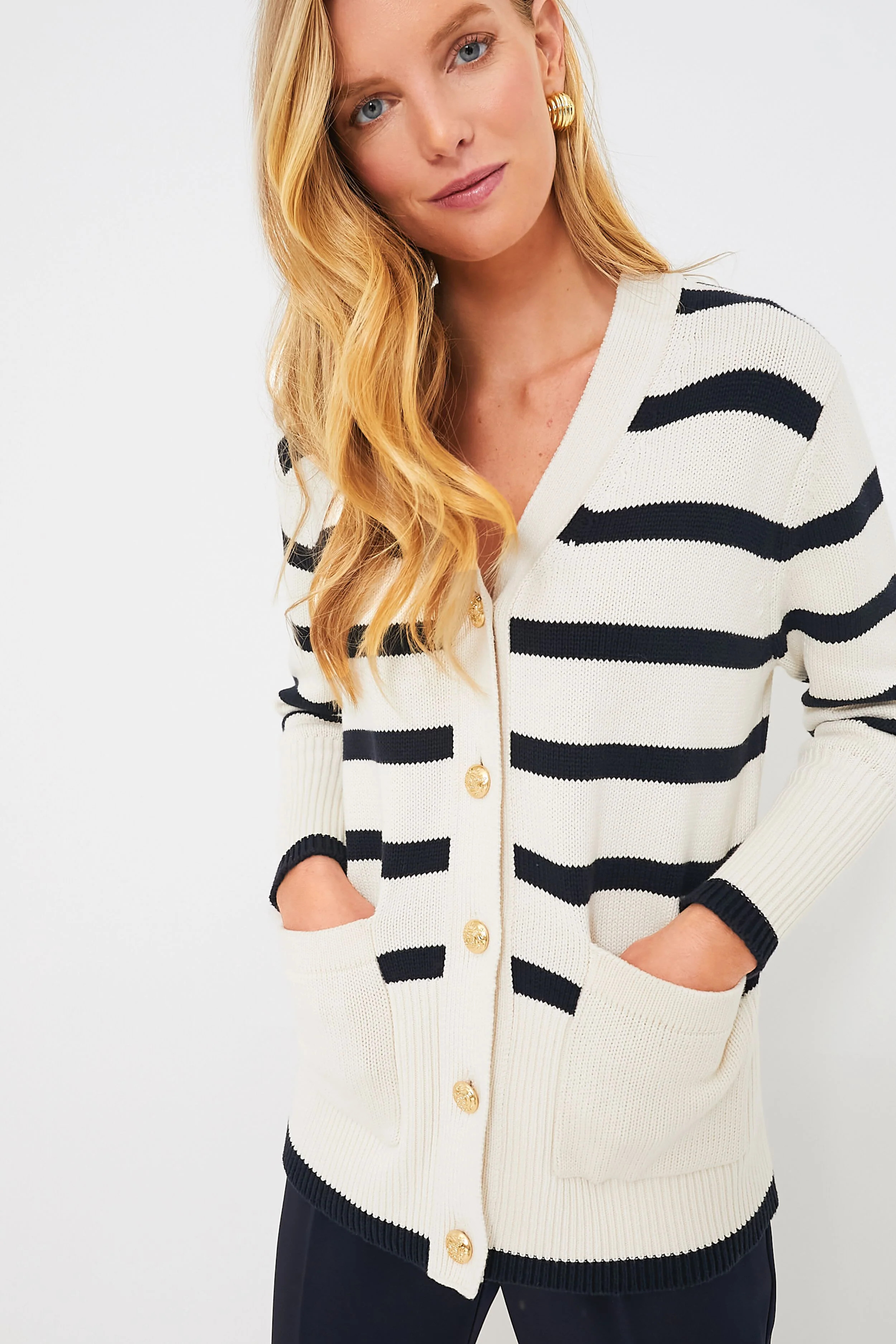 Cream and Navy Stripe Kerry Cardigan | Tuckernuck (US)