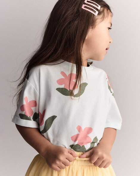 Toddler Girl Rolled Cuff Tee in Floral Print - Light Green - Otter Avenue | Carter's | Carter's Inc