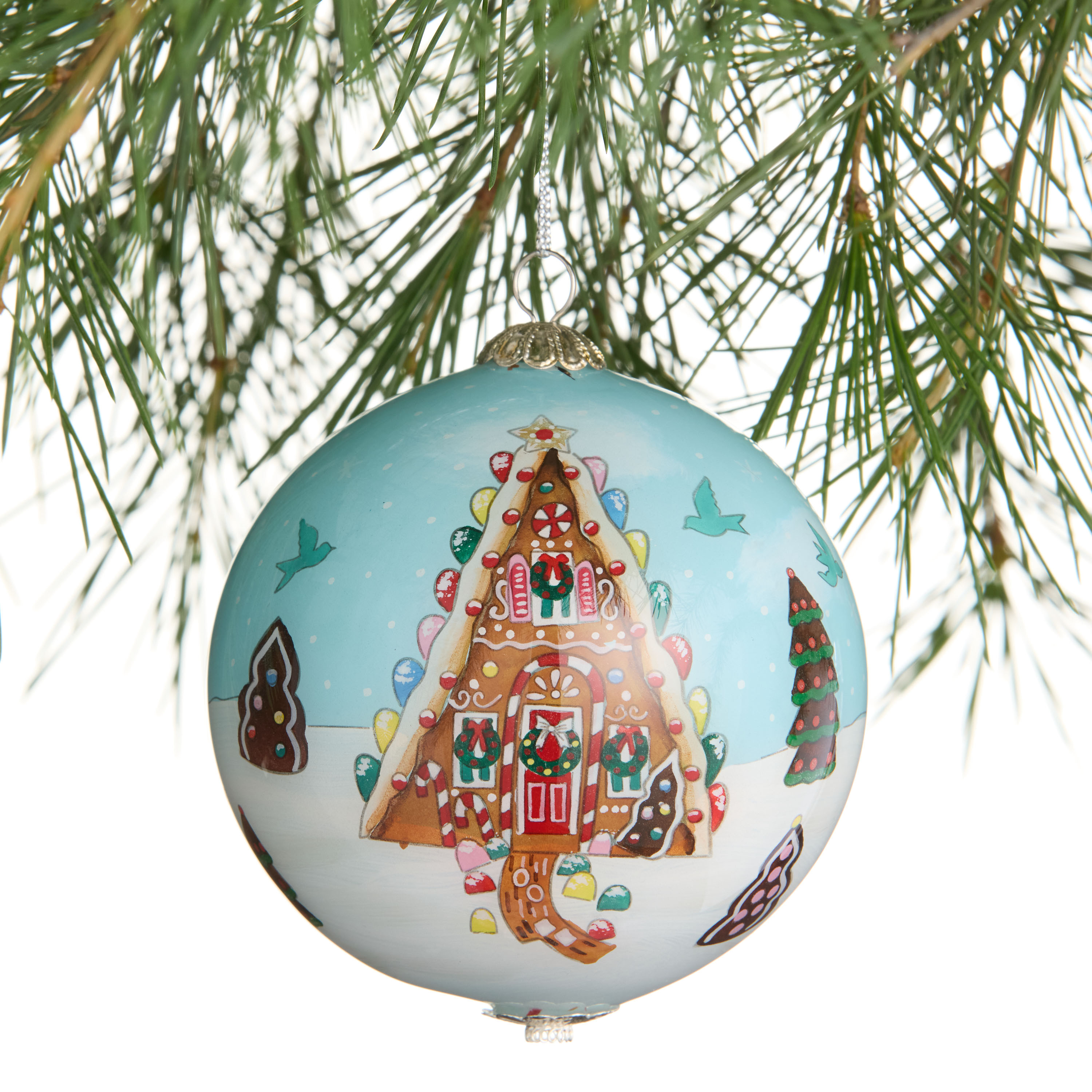 Li Bien Blue Gingerbread House 2025 Glass Ball Ornament | World Market