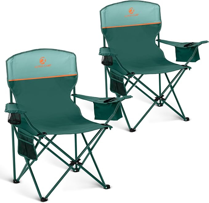 ALPHA CAMP Camping Chair 2 Pack Portable Chair with 3-Can Cooler Folding Chair with Side Pocket a... | Amazon (US)