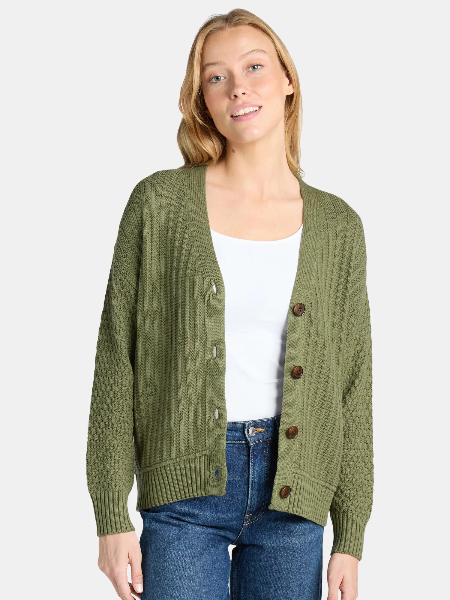 Time and Tru Women’s Mixed Stitch Cardigan Sweater, Midweight, Sizes XS-XXXL - Walmart.com | Walmart (US)