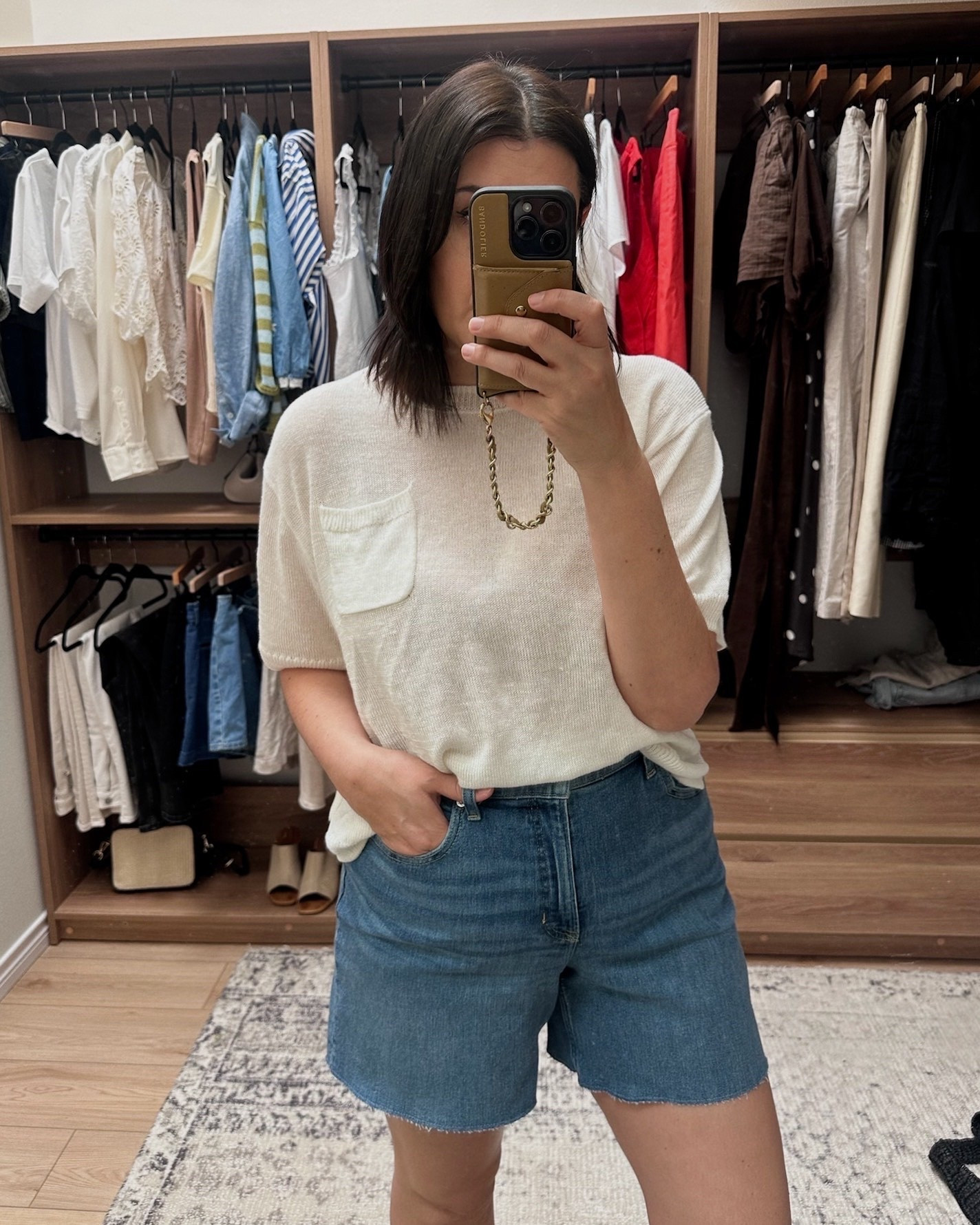 I’m in the medium of the @jcrew top! Lightweight knit top, perfectly relaxed. 

I’m in the large of the shorts, love them! A nice “mom” shirt that covers. @Spanx