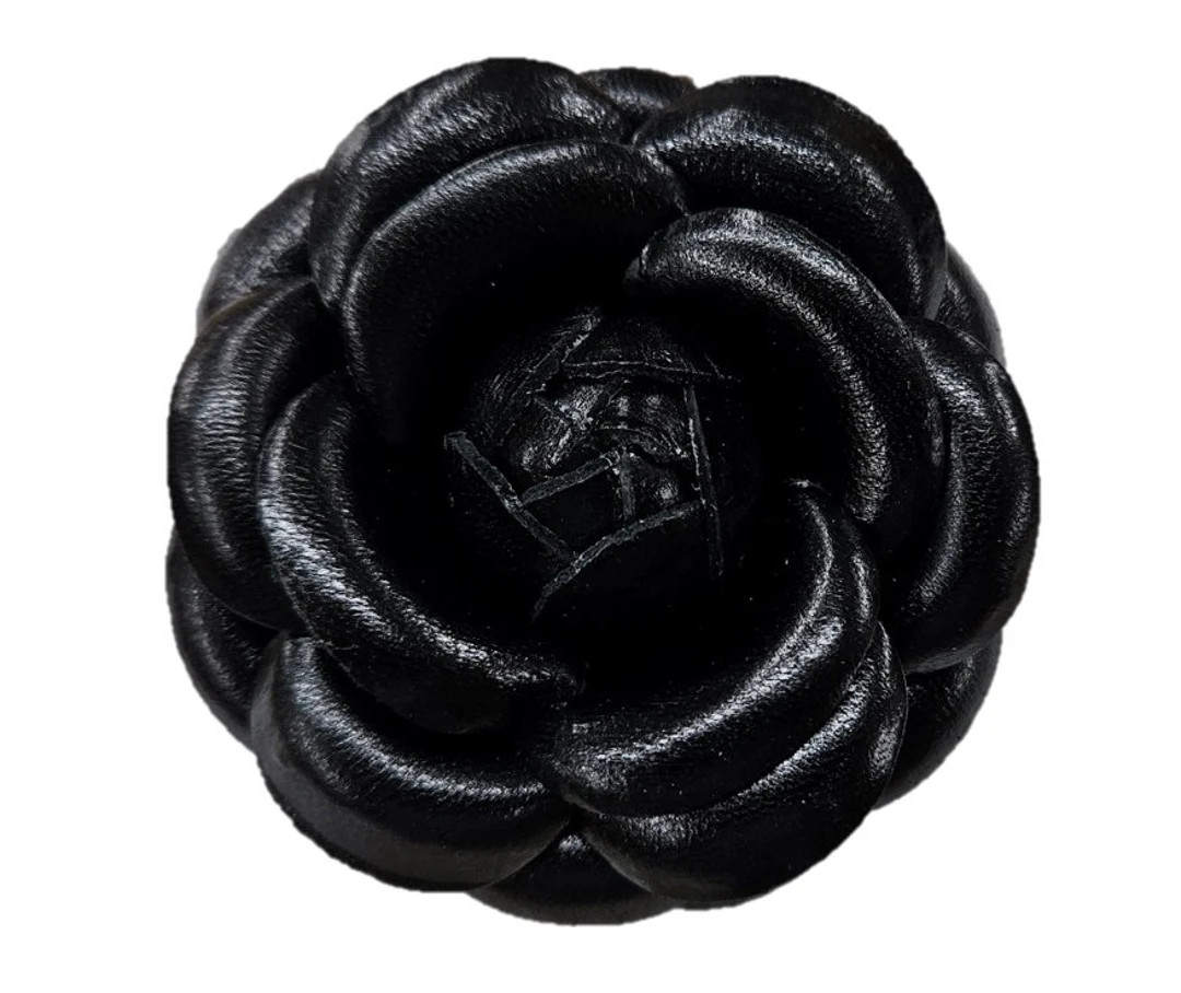 M&S Schmalberg 3.25" Larger Classic Camellia - Black Leather Camellia Flower Brooch Pin | Etsy (US)