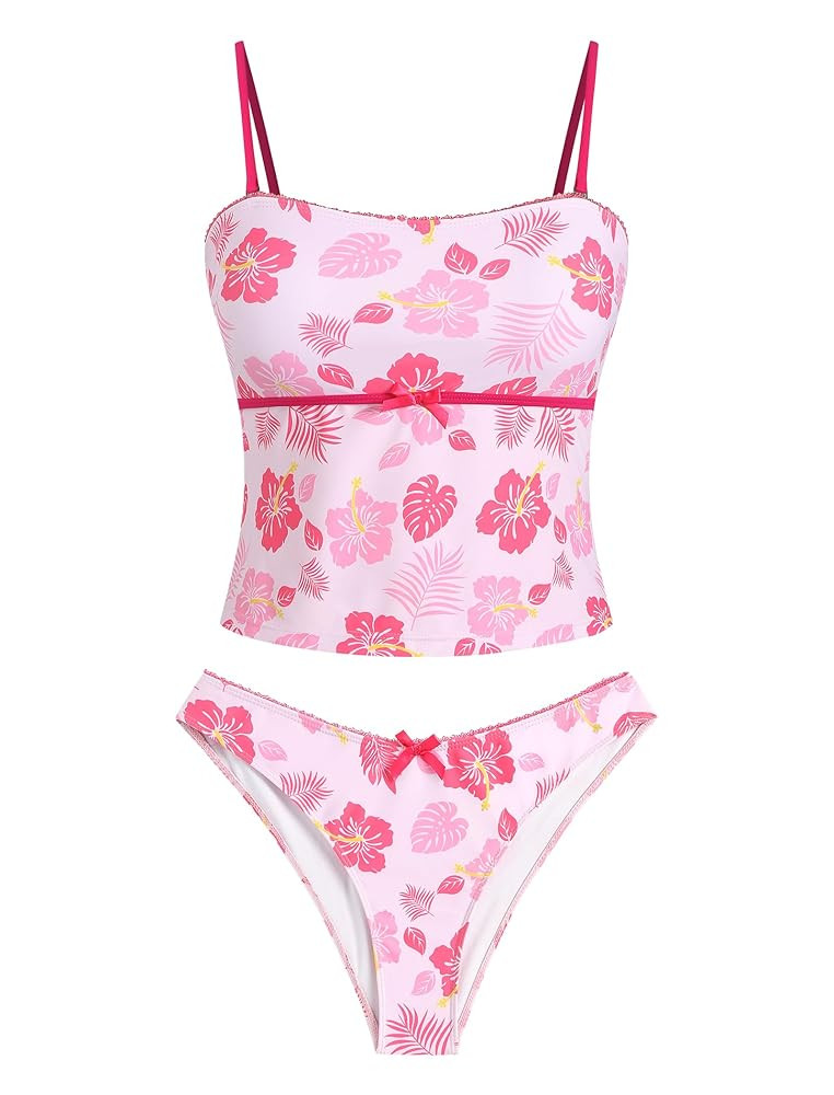 ZAFUL Tankini Swimsuits for Women Bow Tie Side Bathing Suits Tummy Control High Cut Two Piece Bik... | Amazon (US)