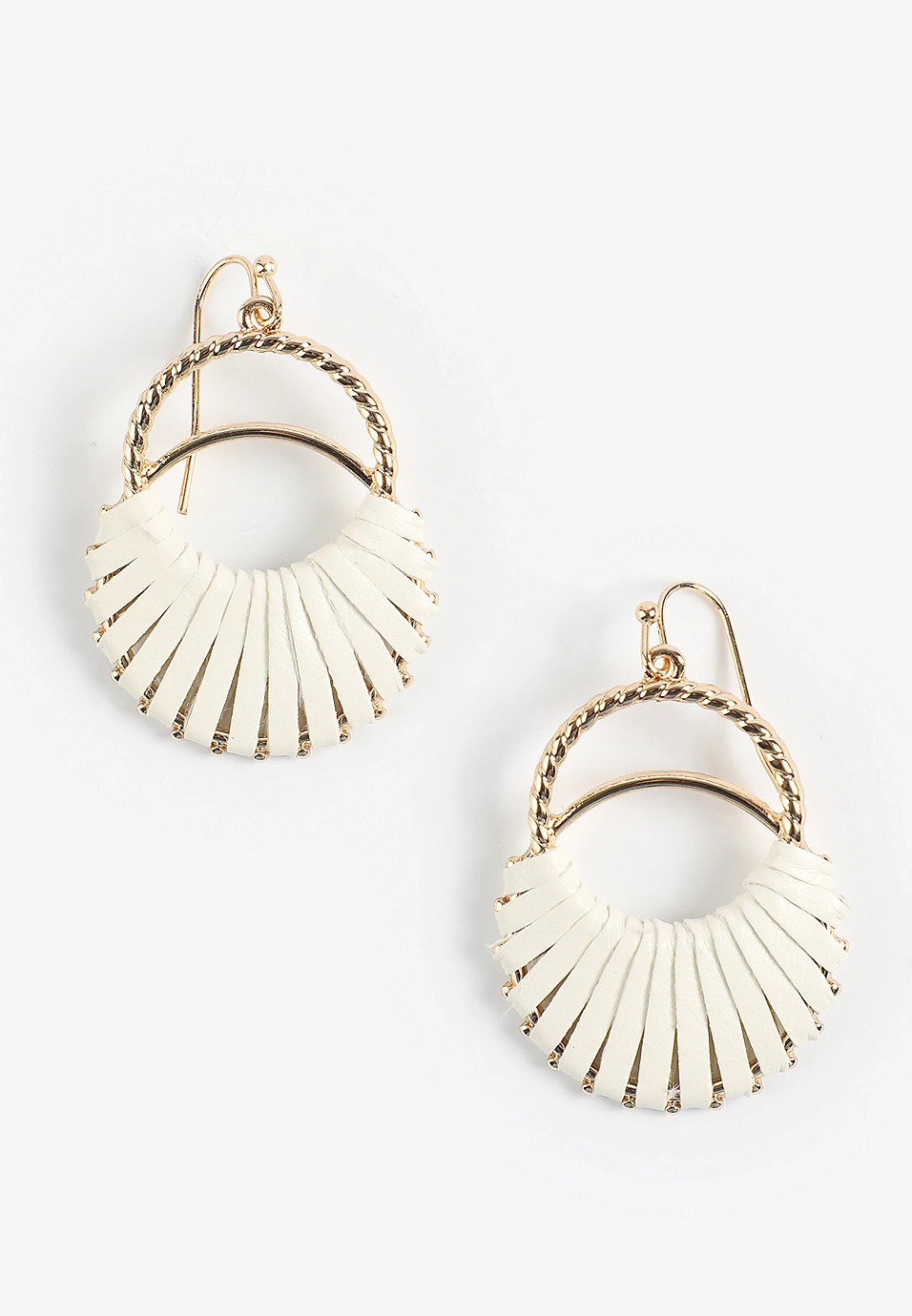 Cream Faux Leather Wrapped Double Hoop Drop Earrings | Maurices