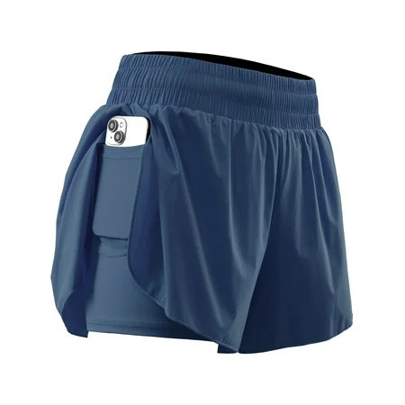 NELEUS Womens 2 in 1 Workout Yoga Shorts for Athletic Gym Running Casual Summer Short with Pocket,Navy Blue,US Size L | Walmart (US)