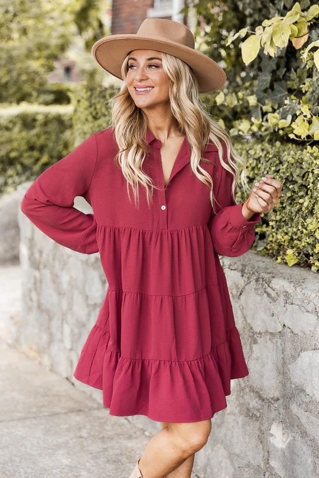 Lead Me There Brick Collared Knit Henley Mini Dress | Pink Lily