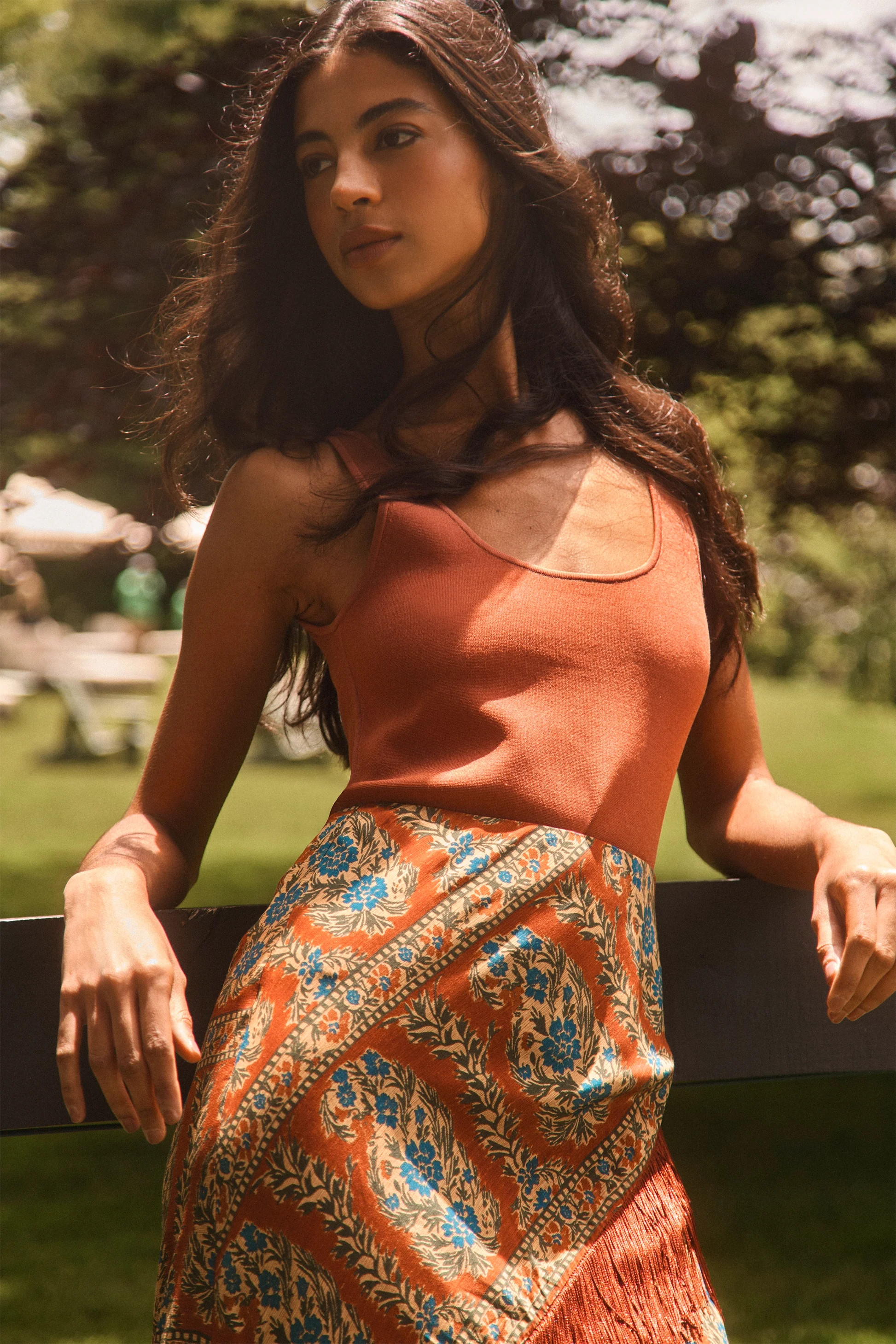 Allyne Skirt | A-line Midi Skirt with Fringe | Hunter Bell | Hunter Bell