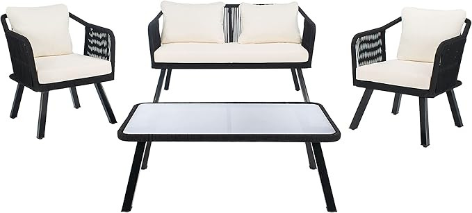 Safavieh Outdoor Collection Torsla Wicker Cushion 4-Piece Rope Patio Backyard Living Set PAT7520B... | Amazon (US)