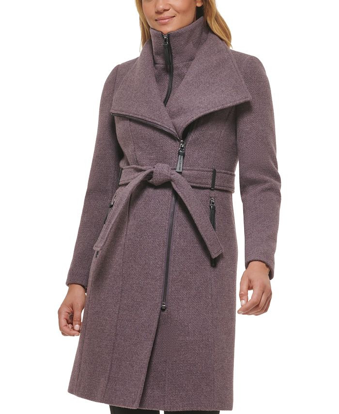 Women's Petite Faux-Leather-Trim Wrap Coat | Macys (US)