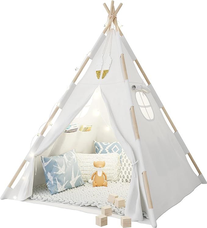 Tazztoys Kids Teepee Tent for Kids with Fairy Lights +Waterproof Base + Feathers - Quality & Safe... | Amazon (US)