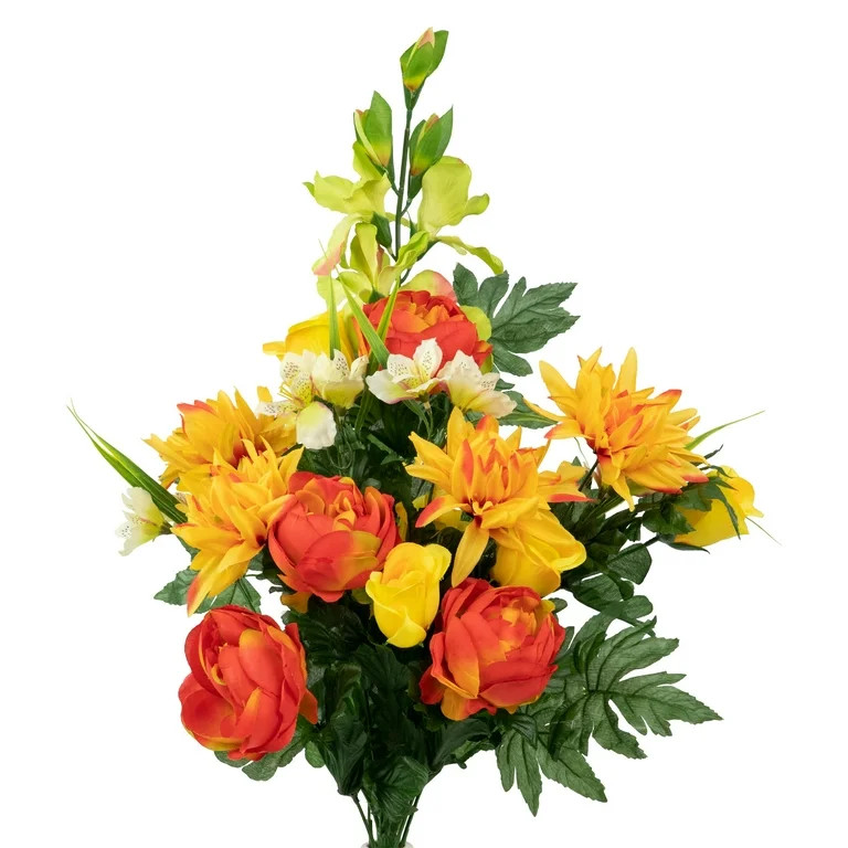 Allstate Dahlia, Peony and Rose Artificial Floral Bouquet - 27" - Yellow and Orange | Walmart (US)