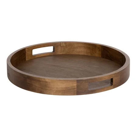 Kate and Laurel Hutton Large Round Wood Tray with Handles, Natural Rustic Finish | Walmart (US)