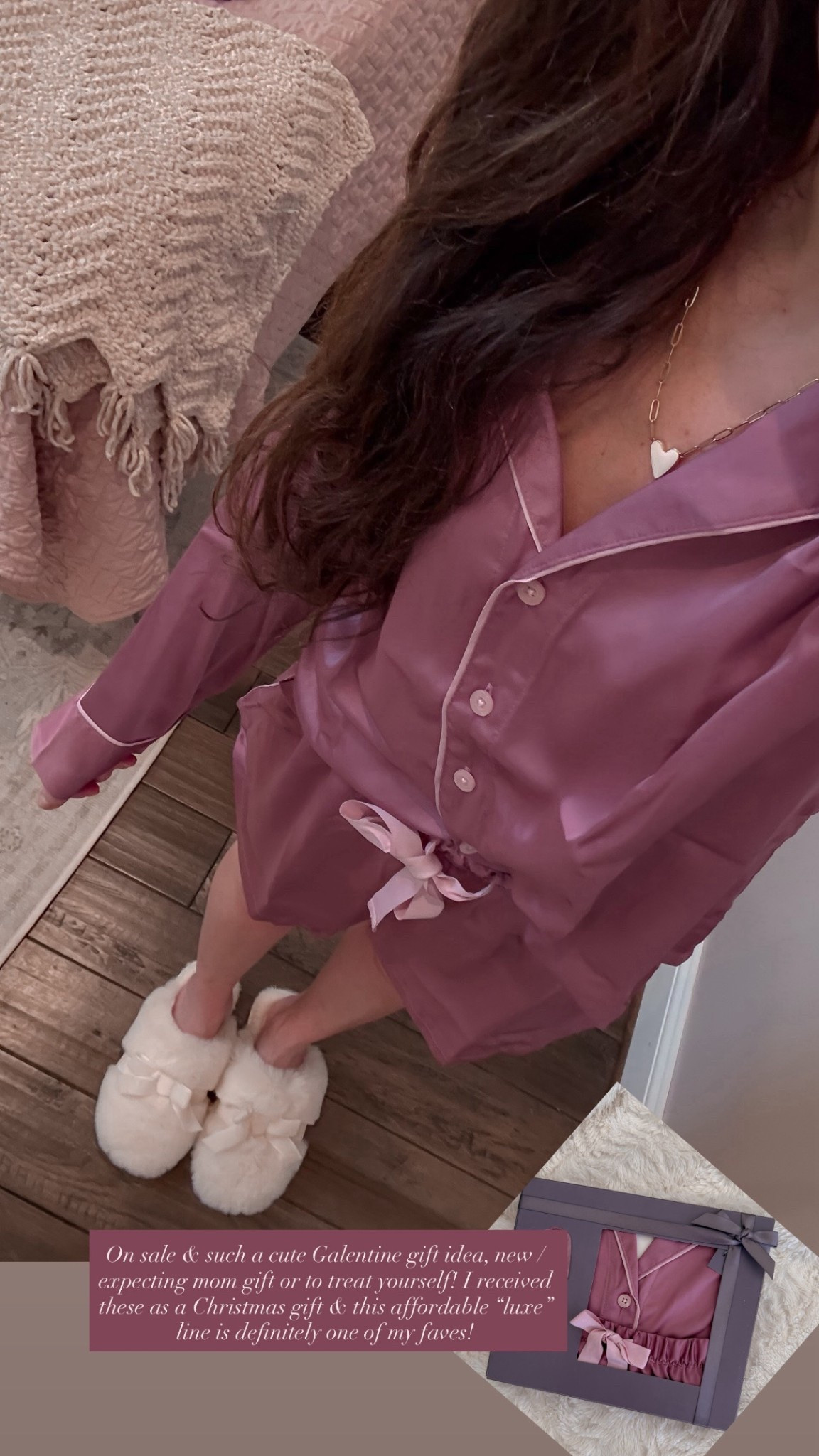 Galentine gift idea ; valentine gift idea for her ; lux pj set ; pink pajama set ; matching set ; new mom gift ; expecting mom gift 

#LTKValentine #LTKselfcare #LTKBump