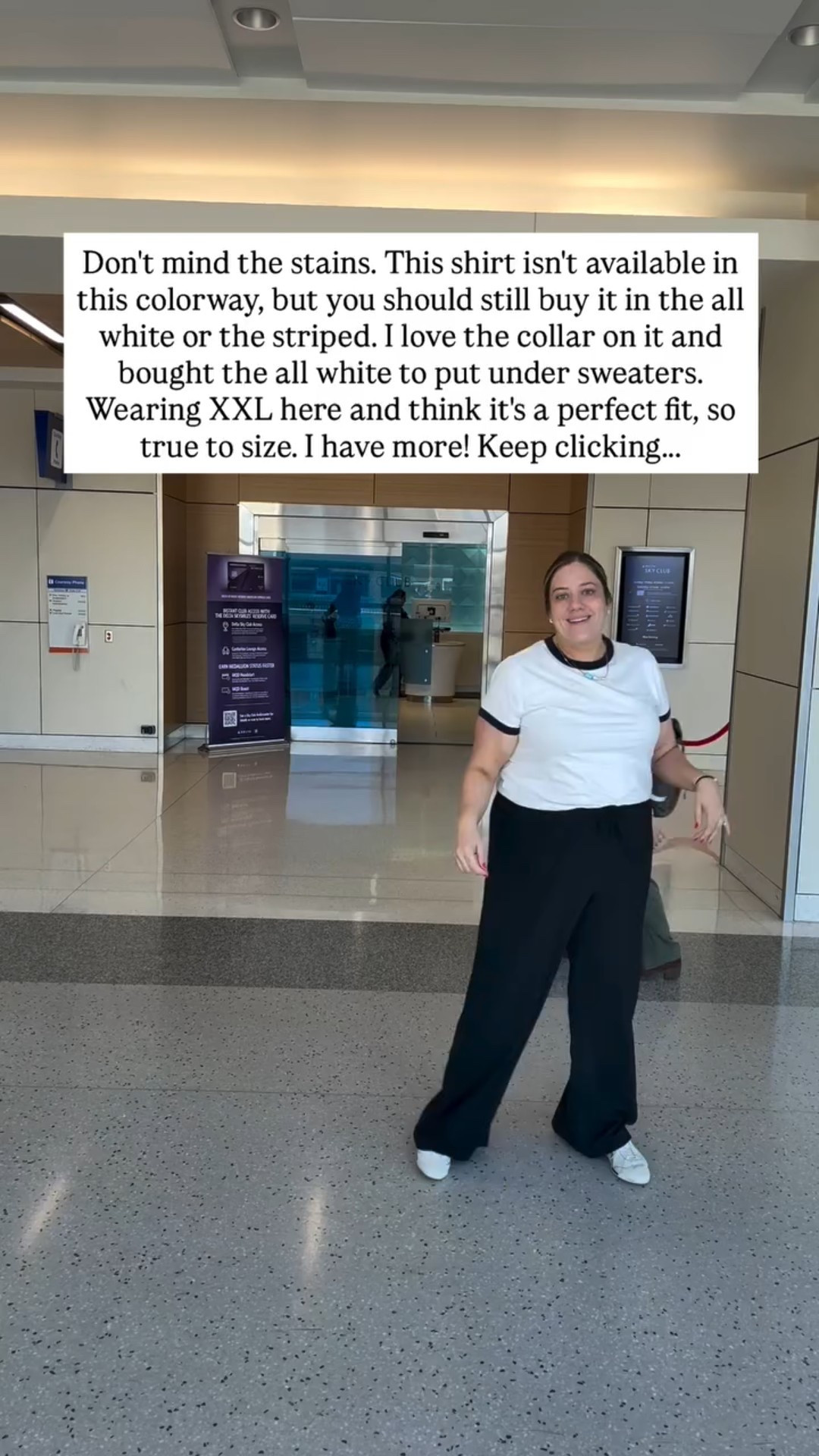 Don't mind the stains. This shirt isn't available in this colorway, but you should still buy it in the all white or the striped. I love the collar on it and bought the all white to put under sweaters. Wearing XXL here and think it's a perfect fit, so true to size. I have more! Keep clicking...#LTKNYFW

#LTKSaleAlert #LTKPlusSize