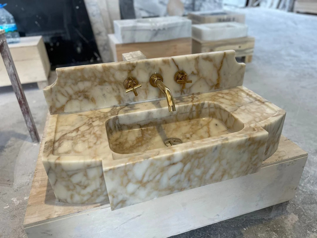 Calacatta Gold Marble Sink, Powder Room Sink, Custom Order Washbasin, Hand Carved Sink - Etsy | Etsy (US)
