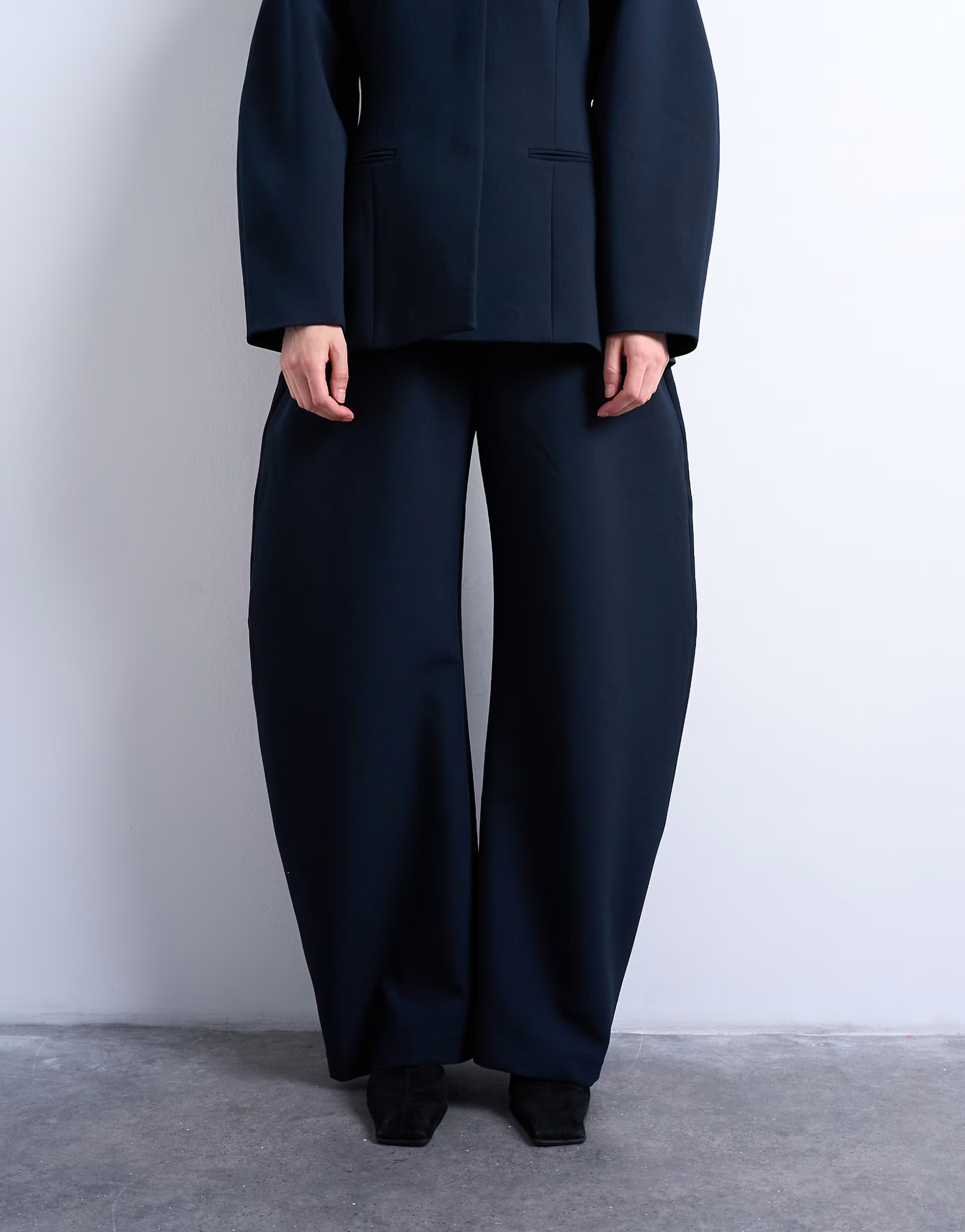 › Topshop barrel leg tailored pants in navy | ASOS (Global)