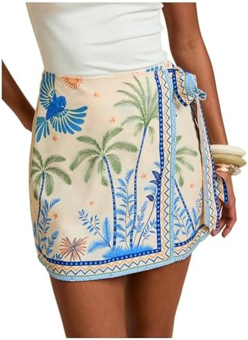 MAKEMECHIC Women's Summer Boho Wrap Mini Skirt Beach Vacation Short Skirts | Amazon (US)