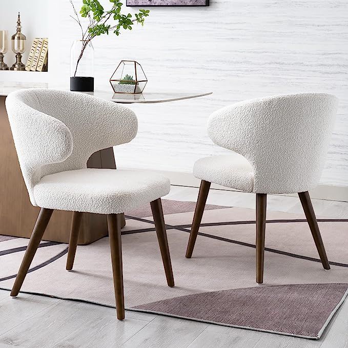 Modern Sherpa Dining Chairs Set of 4 with Curved Back & Wooden Legs, Furry and Cozy Mid Century D... | Amazon (US)
