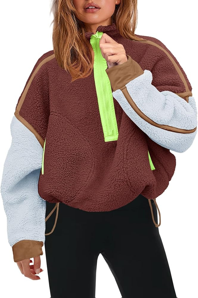 Panadila Womens Half Zip Sherpa Fleece Pullover Soft Oversized Sweatshirt with Pockets Warm Fuzzy... | Amazon (US)