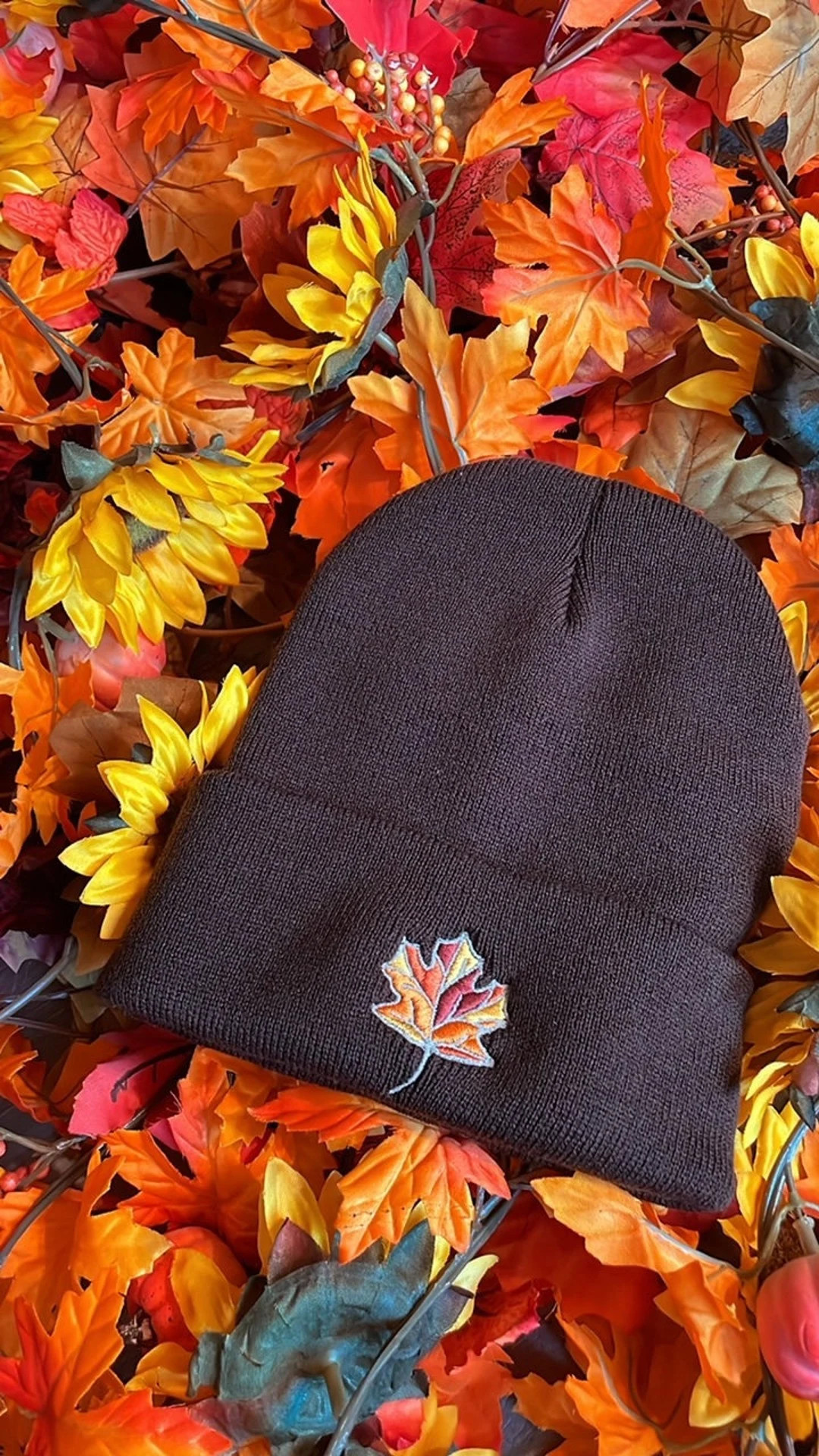 Autumn Embroidered Maple Leaf Beanie | Etsy (US)