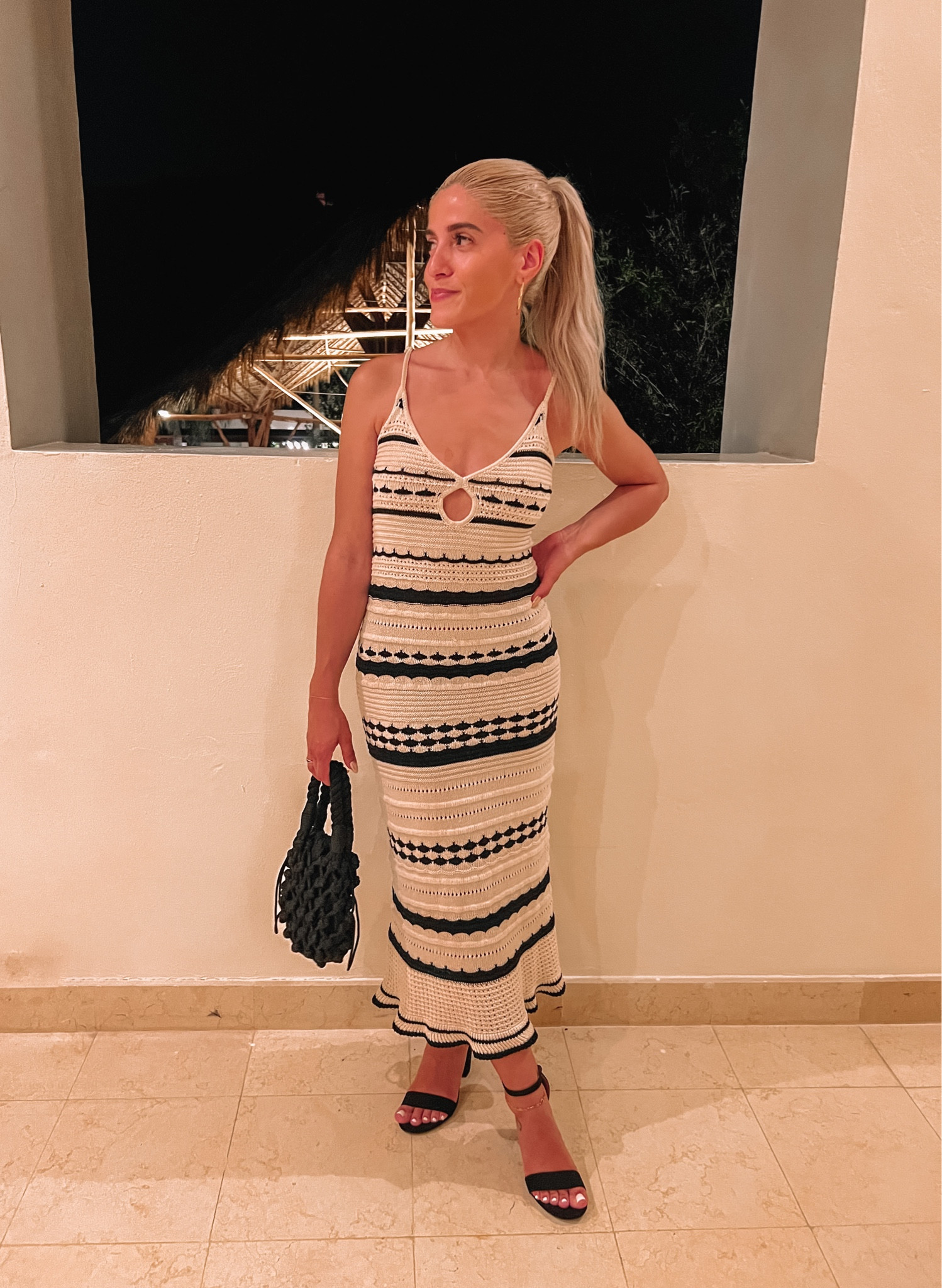 white christmas dresses GAIA crochet sequin maxi dress in black gold main image 1