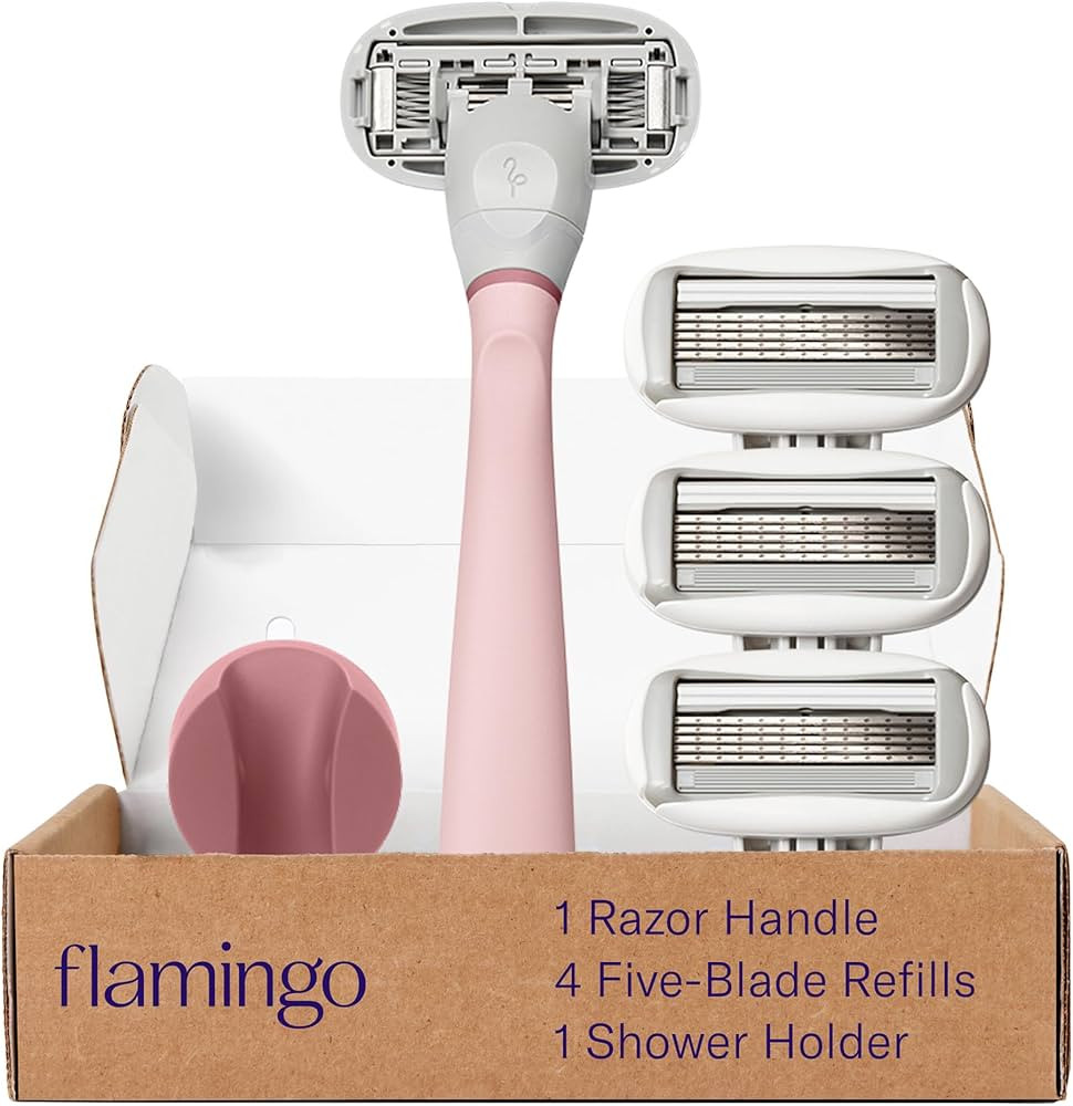 Flamingo 5-Blade Razors for Women - 1 Razor Handle + 4 5-Blade Refills + 1 Shower Holder - Rose | Amazon (US)