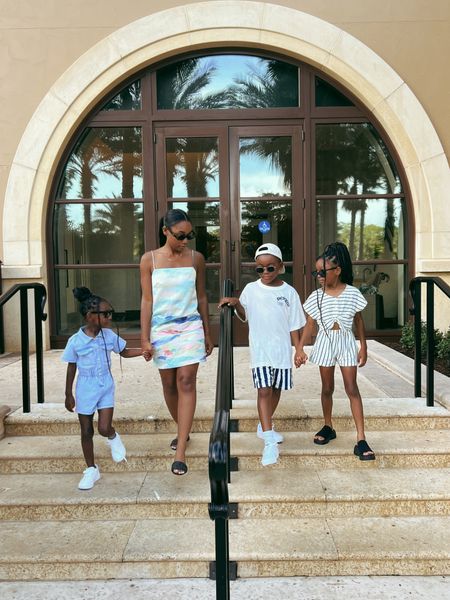 Family vacation outfits. Water color mimi dress, rompers, boys shorts and tshirt, sandals and sneakers 

#LTKkids #LTKtravel #LTKfamily