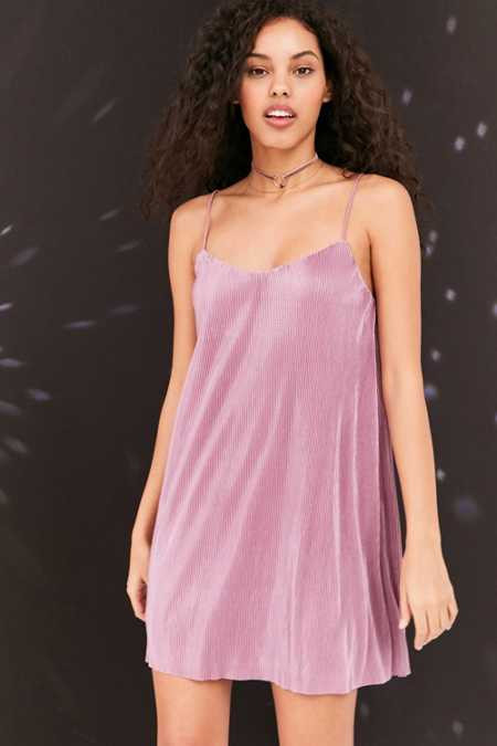 Kimchi Blue Iridescent Accordion Pleat Mini Slip Dress | Urban Outfitters US