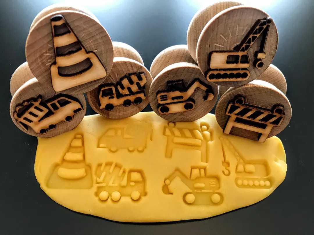 Wooden Construction Stampers|| Set of 6 Playdough Stamps||sustainably Sourced Wood|| Digger/excav... | Etsy (Global)