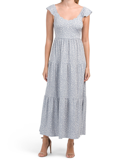 Ruffle Sleeve Scalloped Tiered Maxi Dress | TJ Maxx