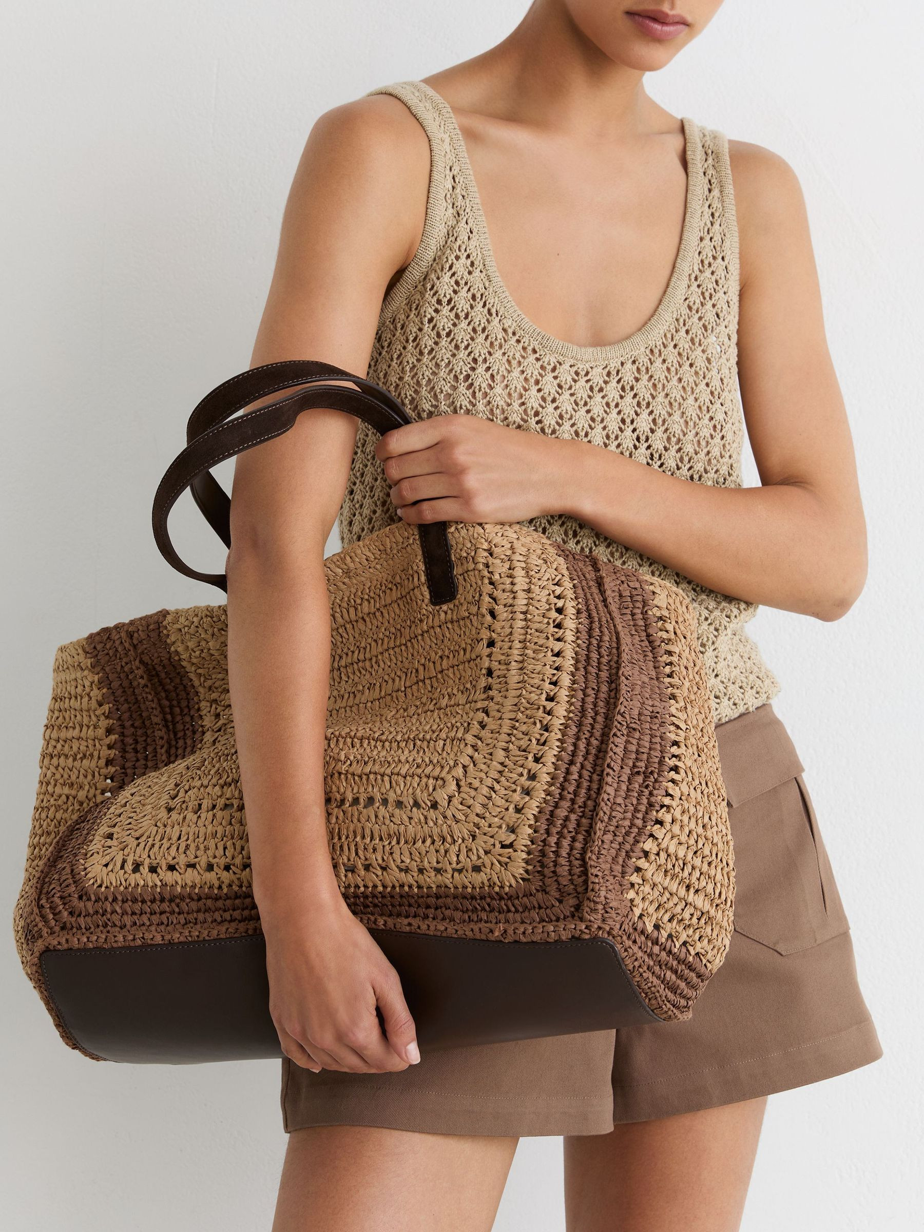 Reiss Raffia-Effect Tote Bag in Natural - REISS | Reiss UK