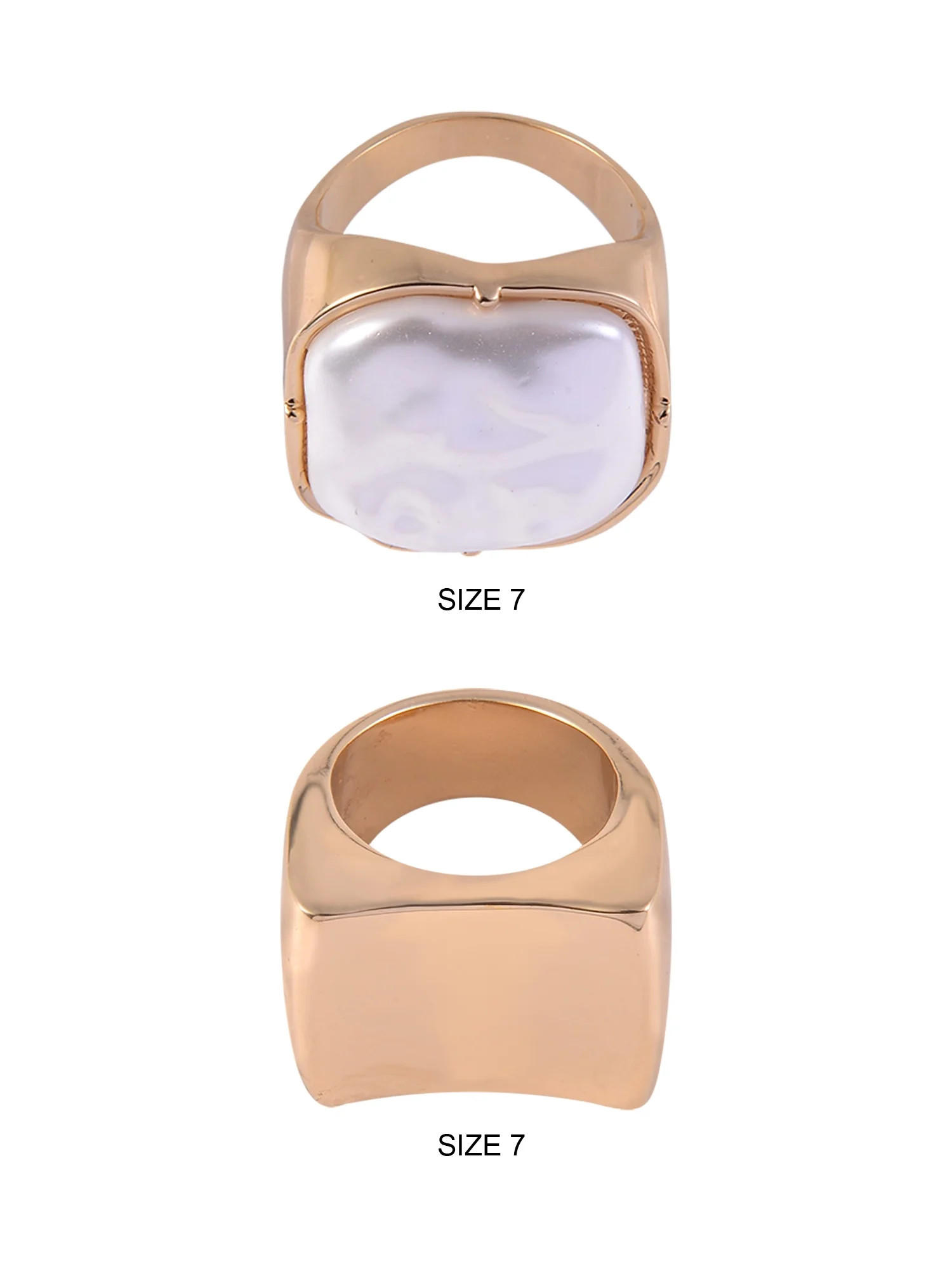 Time and Tru Women's Square and Wavy Acrylic Pearl Goldtone 2pc Ring Set | Walmart (US)