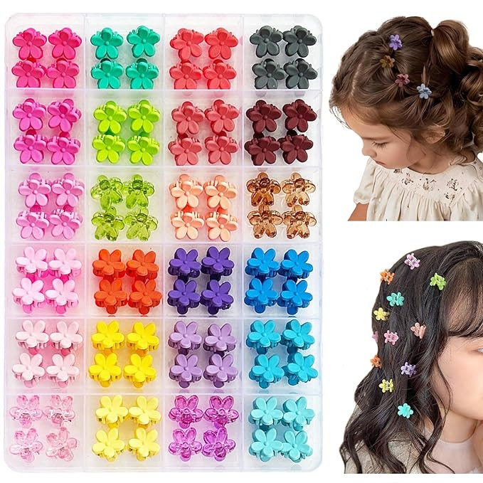 96pcs Baby Girl Hair Clips - 24 Multicolors Mini Flower Claw Clips in Organizer Box | Amazon (US)