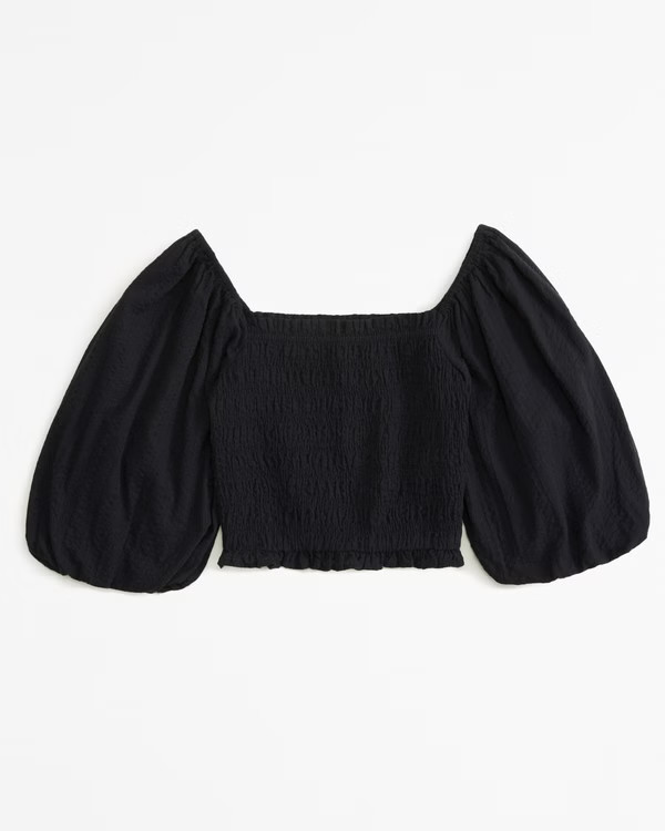Women's Crinkle Smocked Puff Sleeve Top | Women's Clearance | Abercrombie.com | Abercrombie & Fitch (US)