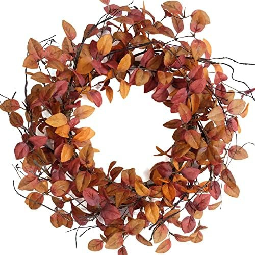 18" Fall Leaves Wreath for Front Door, Harvest and Thanksgiving Front Door Wreath with twig , Ora... | Amazon (US)