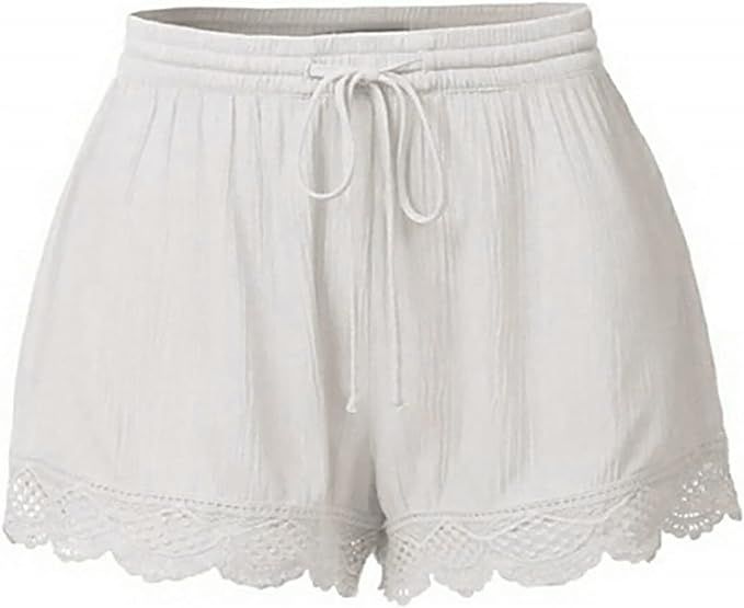 Shorts for Women Plus Size Elastic Waist Drawstring Yoga Lounge Shorts Comfy Lace Trim Summer Bea... | Amazon (US)