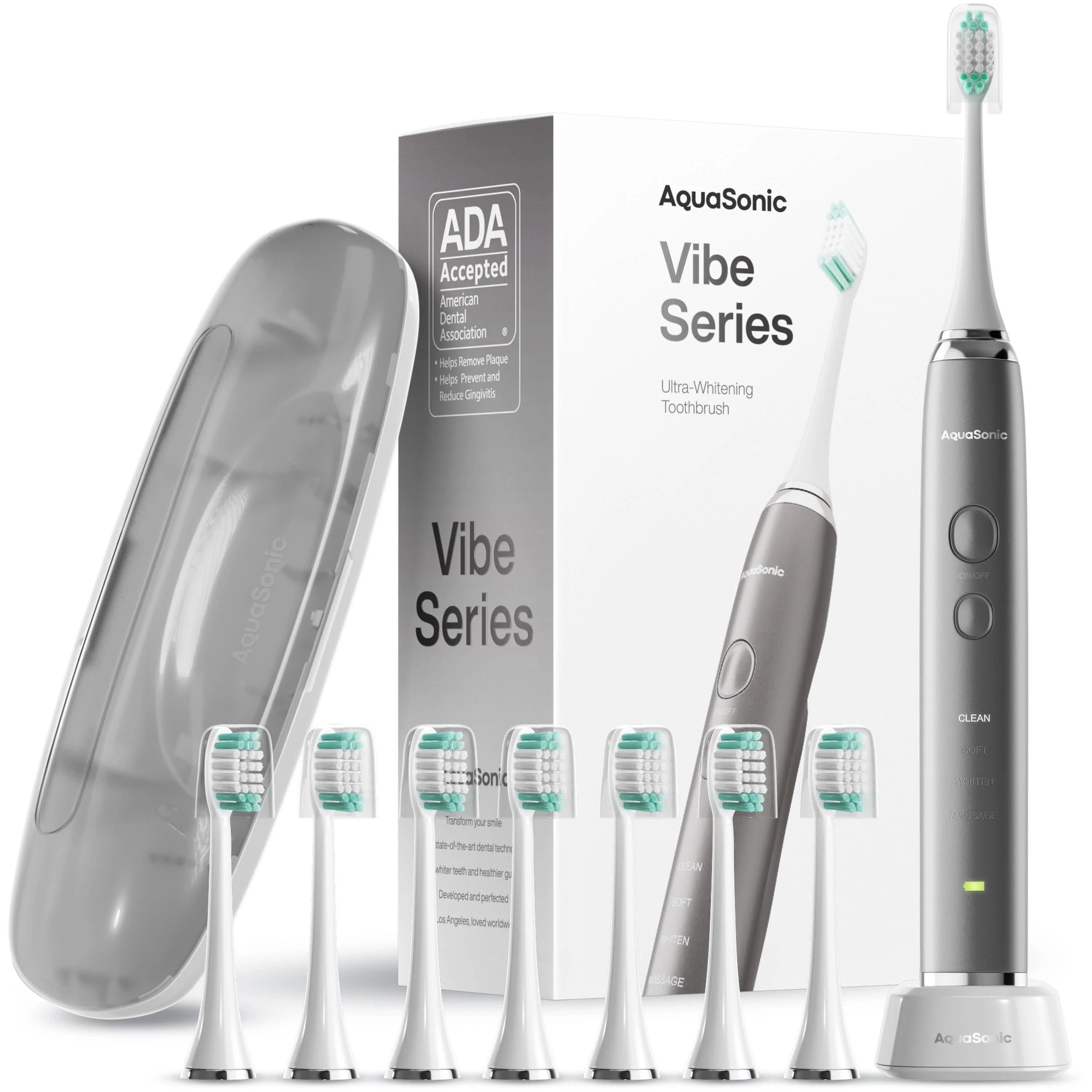 AquaSonic VIBE UltraSonic Whitening Toothbrush w/ 8 DuPont Brush Heads | Zulily