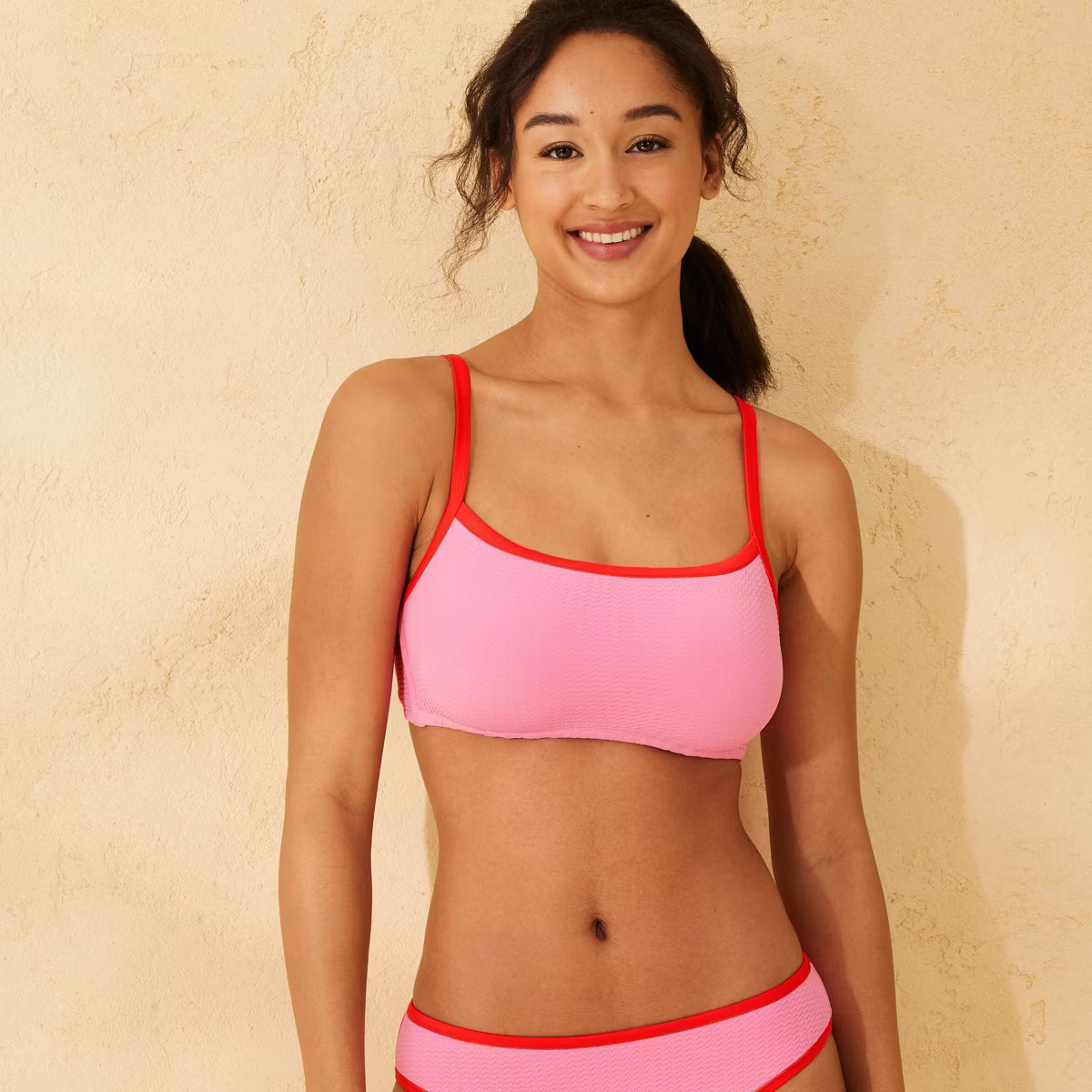 Women's Contrast Binding Bralette Bikini Top - Wild Fable™ Pink/Red D/DD Cup | Target