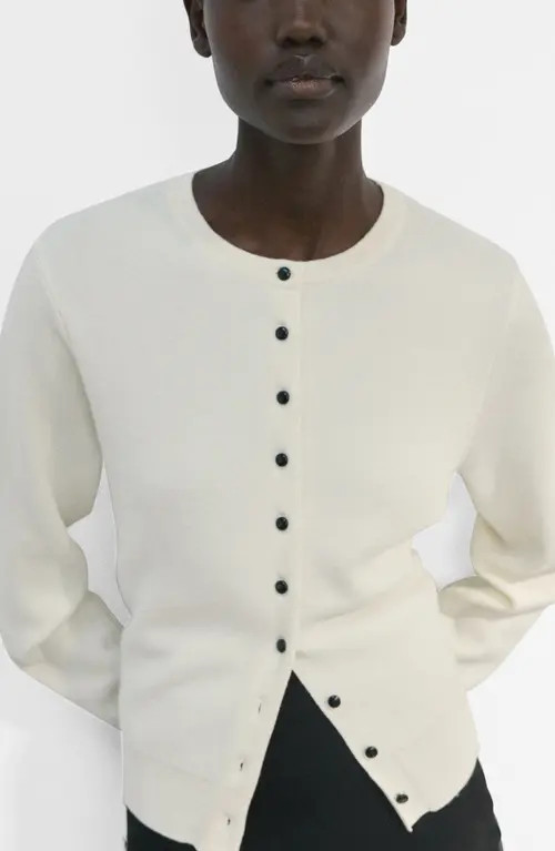 MANGO Contrast Button Crewneck Cardigan in Ecru at Nordstrom, Size Medium | Nordstrom