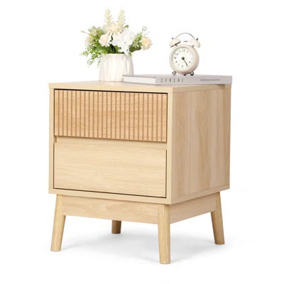 Grooved Wooden Nightstands With 2 Drawers | Wayfair North America