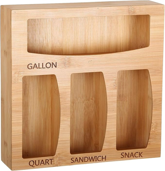 Bamboo Ziplock Bag Storage Organizer for Drawer, Food Storage Bag Organizer Compatible with Gallo... | Amazon (US)