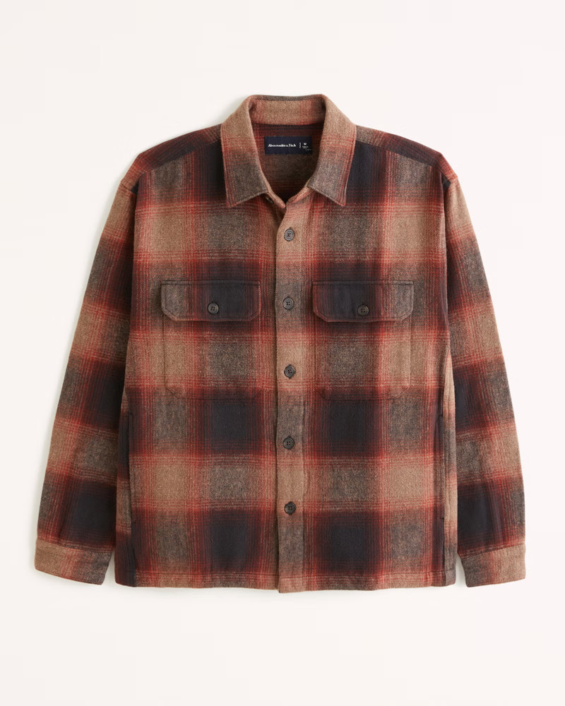 Abercrombie & Fitch Men's Heavyweight Flannel Shirt Jacket in Red Plaid - Size L TALL | Abercrombie & Fitch (US)