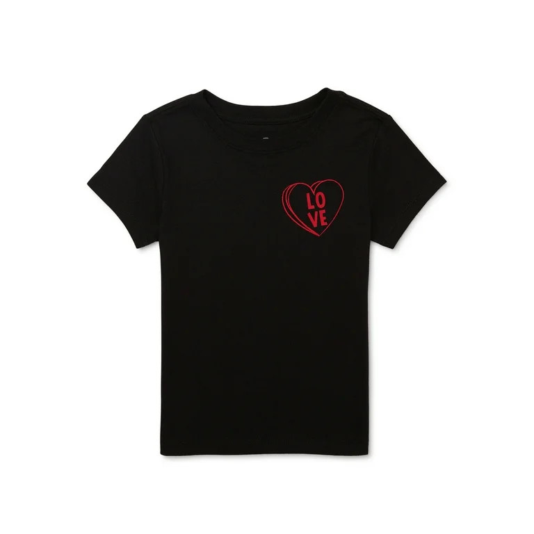 Wonder Nation Girl's Valentines Day Short Sleeve Graphic Tee, Sizes 4-18 | Walmart (US)