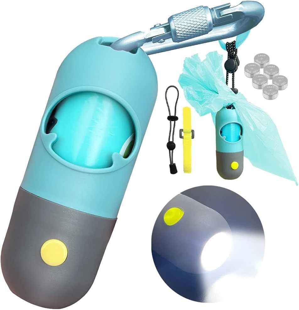 Dog Poop Bag Dispenser with Built-in LED Flashlight and Metal Clip for Leash, Pet Waste Bag Holde... | Amazon (US)