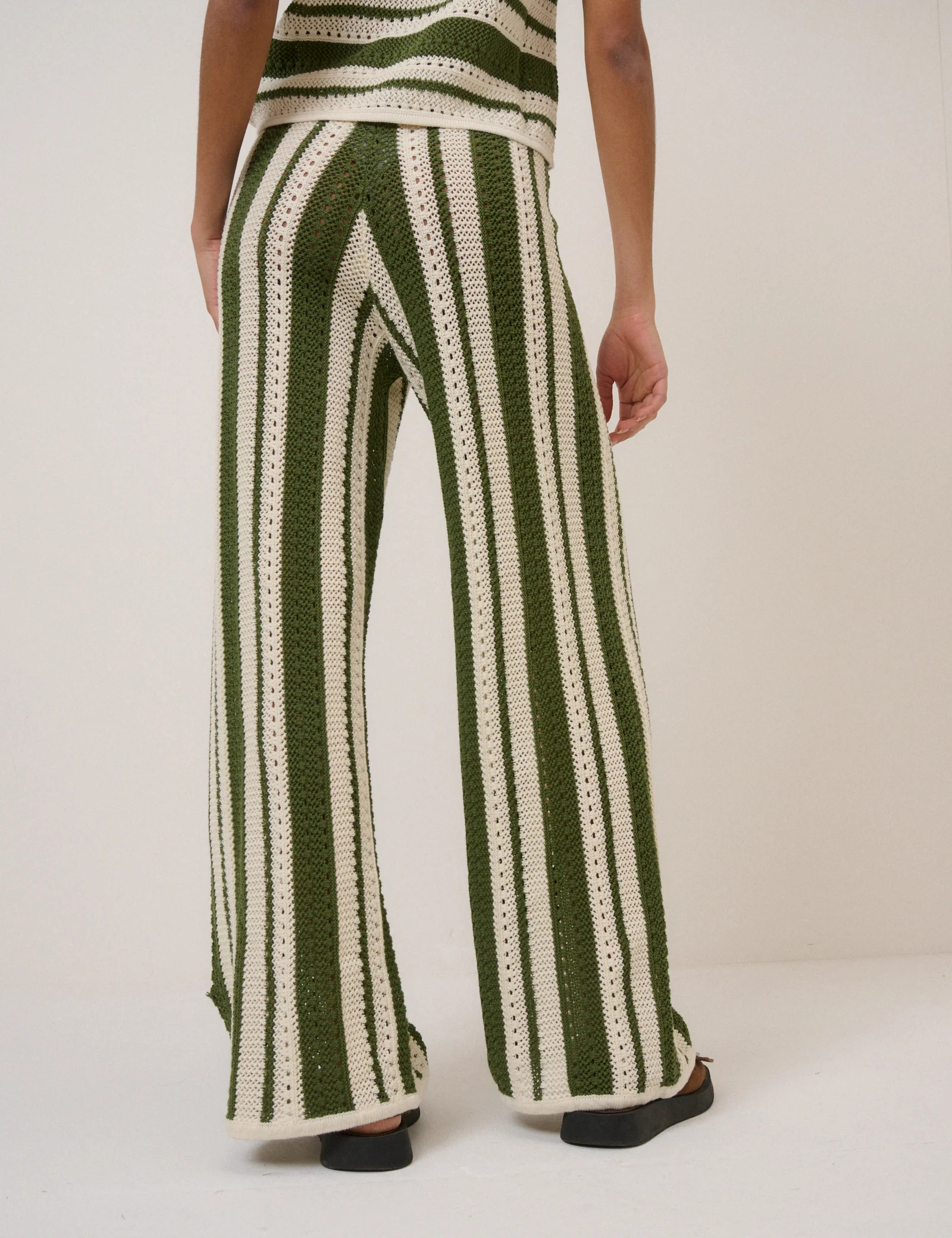 Green Crochet Striped Trousers | Nobody's Child