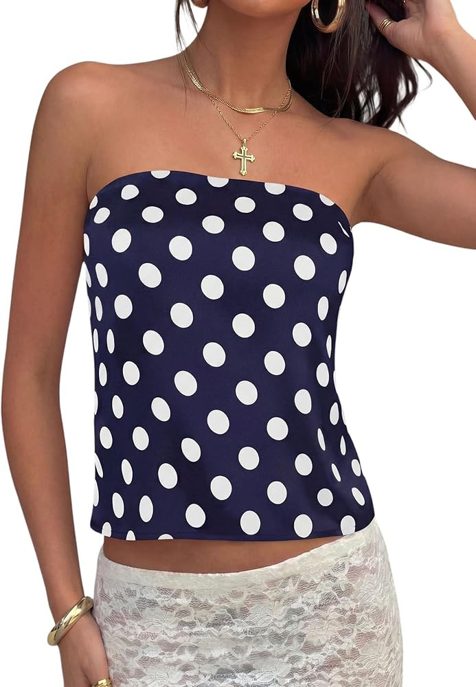 PRETTYGARDEN Strapless Tube Tops for Women 2026 Summer Sleeveless Backless Polka Dot Going Out To... | Amazon (US)
