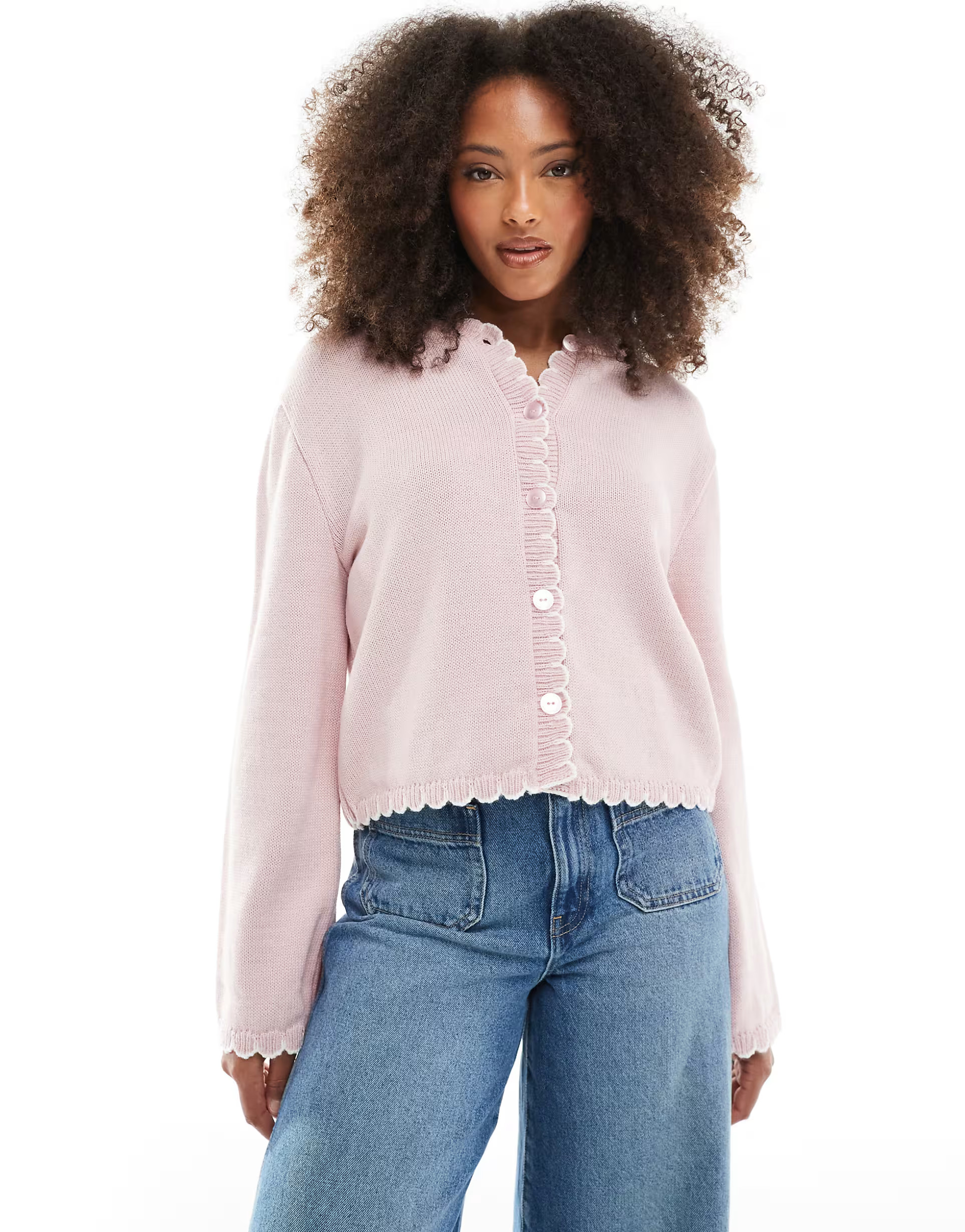 Miss Selfridge blanket stitch cardigan in pink | ASOS | ASOS (Global)